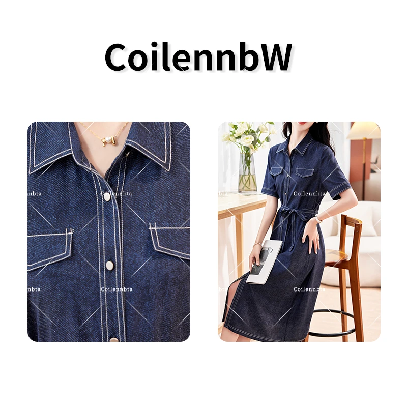 重磅桑蚕丝弹力缎连衣裙气质牛仔蓝显瘦A字裙P0060