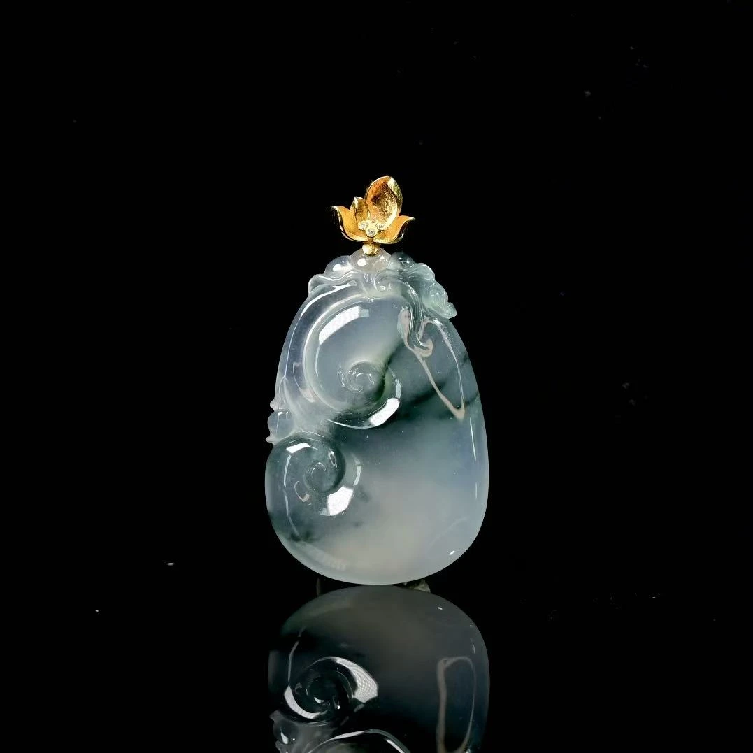 天然缅甸翡翠A货18k镶嵌如意/120611/拍卖