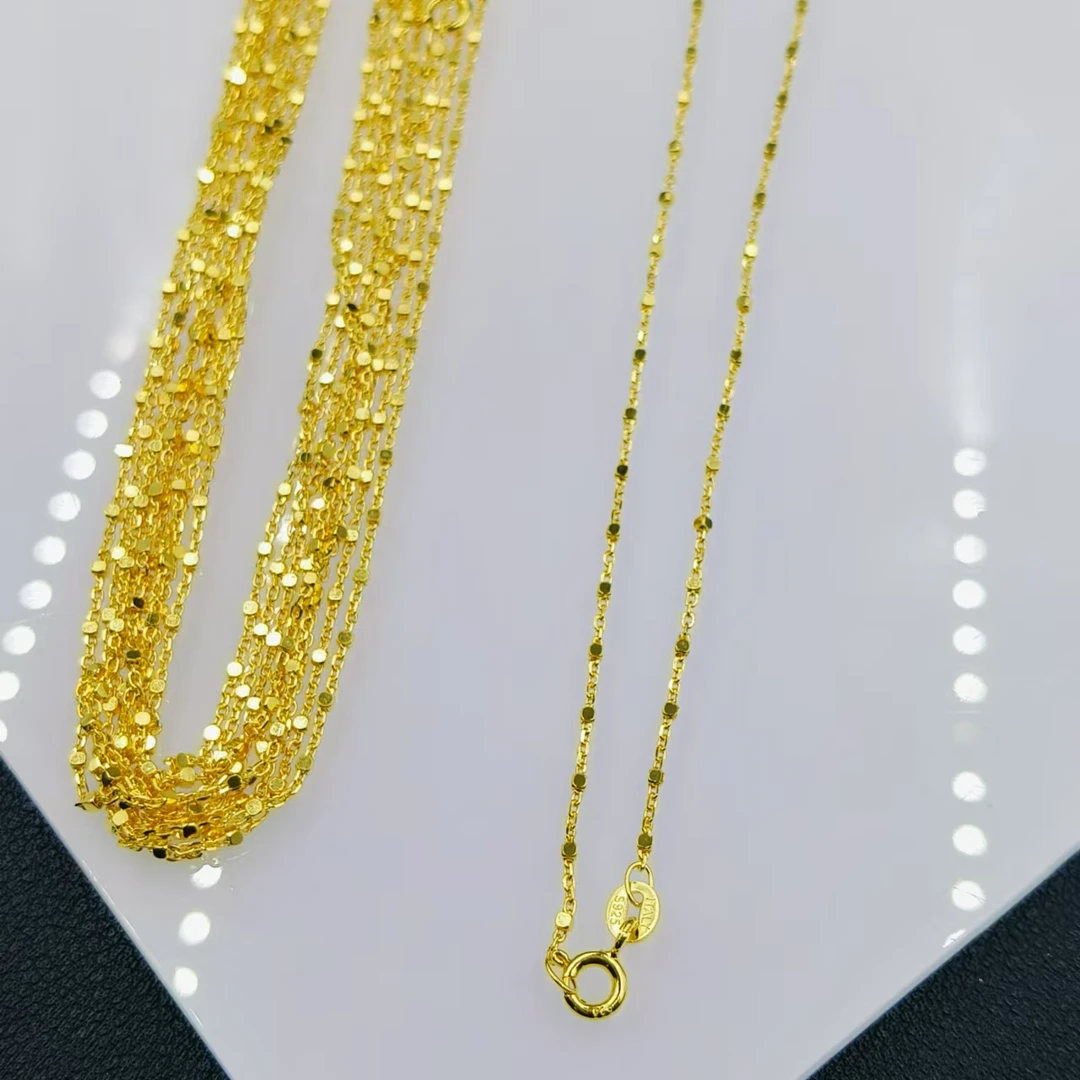 链子925银 「戴琴珠宝」FR6718-银18寸金色满天星链(多样性发其一)