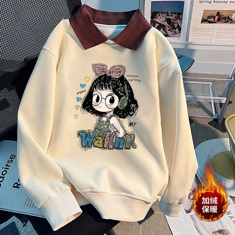 女童翻领卫衣秋冬2025新款洋时尚气童装潮流女童加绒衣服儿童上衣