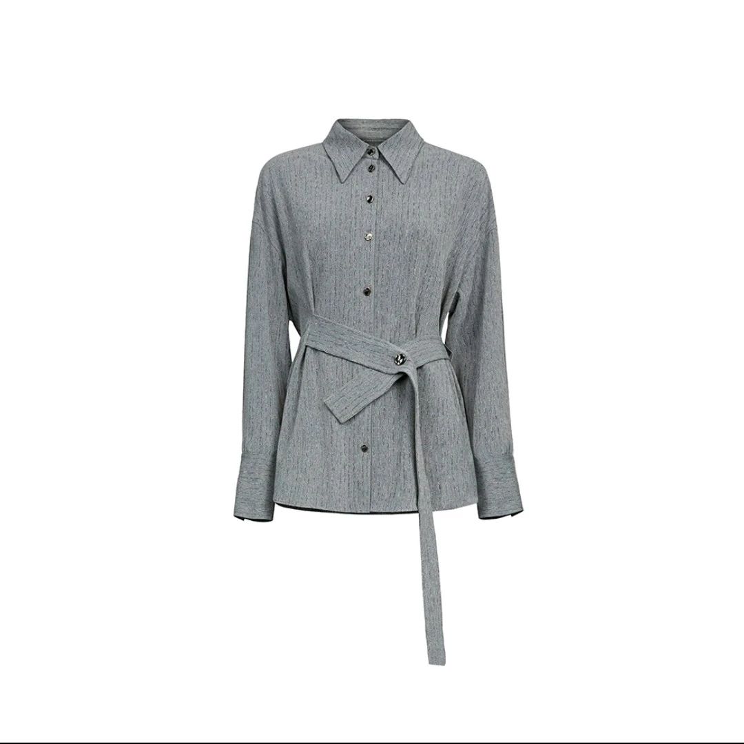 圣迪奥收腰系带通勤气质长袖衬衫S233Z0507