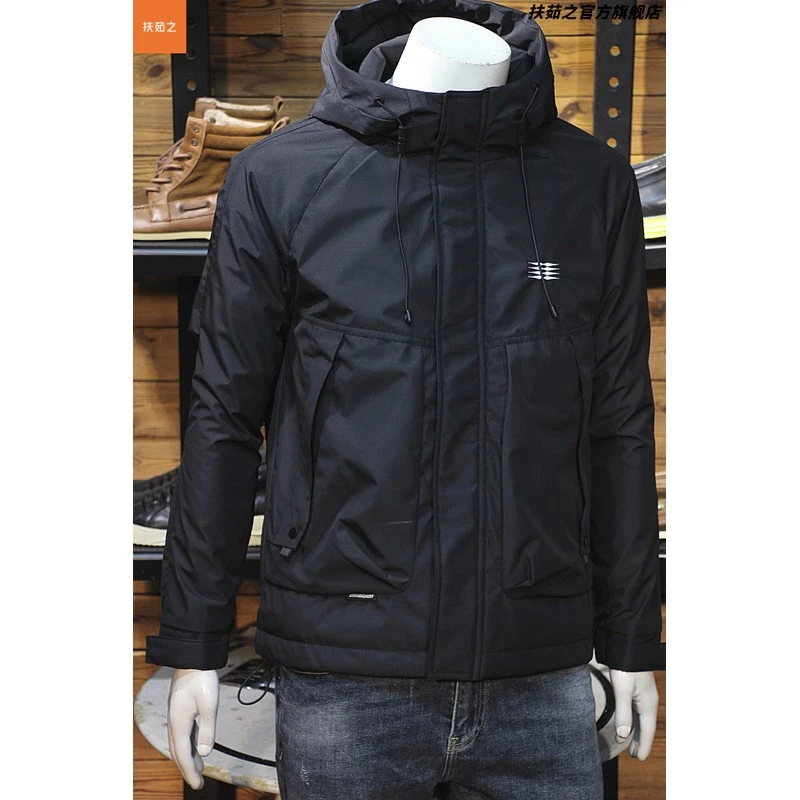 秋冬男连帽二棉外套简约小标修身百搭棉服保暖抗风夹棉青年夹克