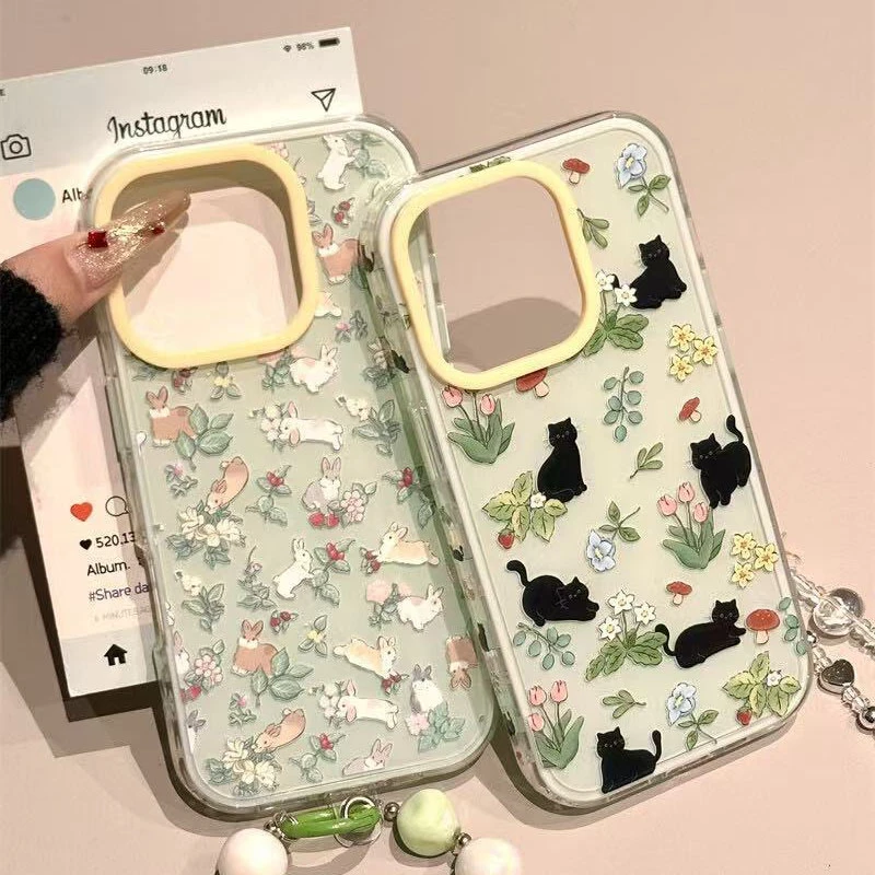 兔子黑猫适用华为mate60苹果oppo小米15/14/13pro防摔vivo手机壳