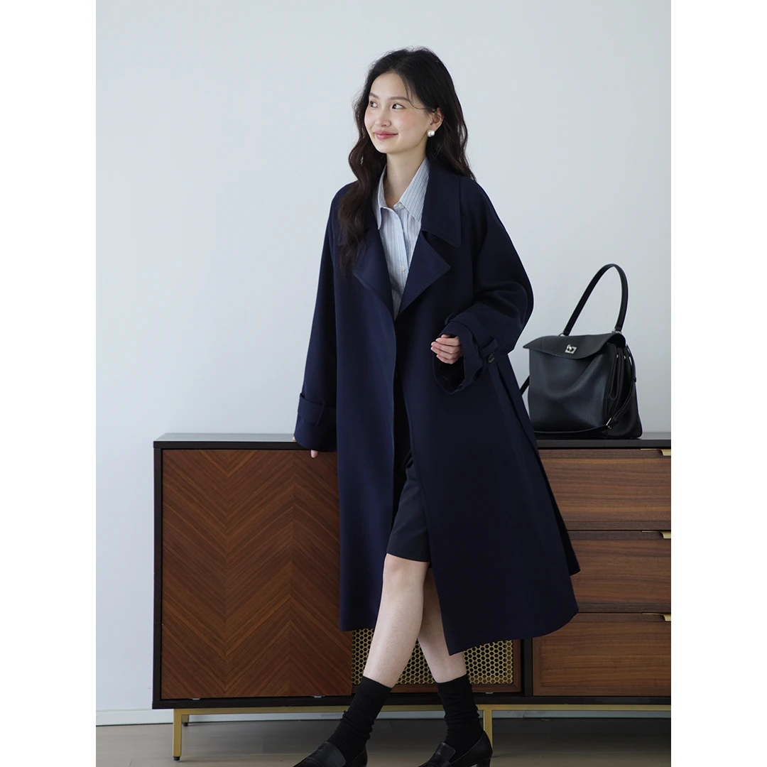 2025新款高级感无扣长款风衣女宽松休闲英伦风春秋外套翻领F867