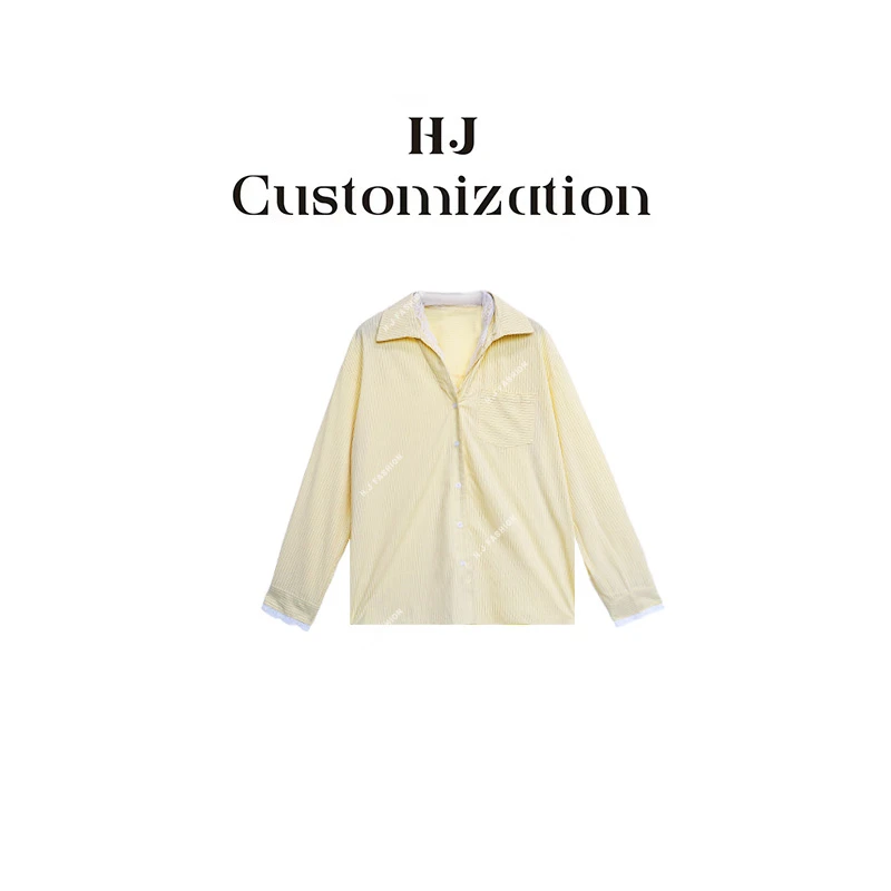 【 H·J 】“都市松弛”减龄时髦设计师款拼蕾丝条纹衬衫8027