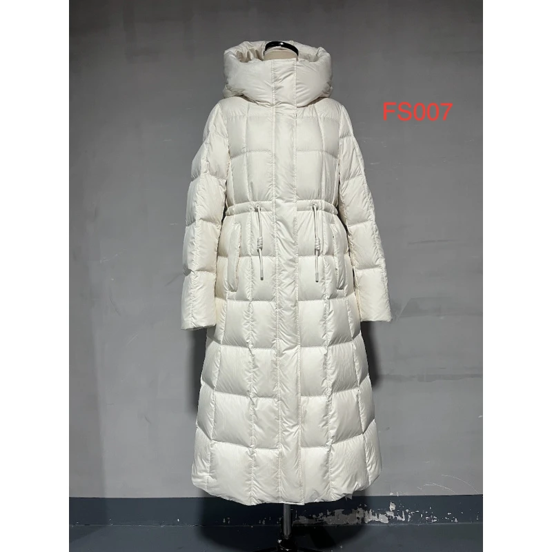 【慈城】FSL007韩版长款收腰带帽白鸭绒羽绒服