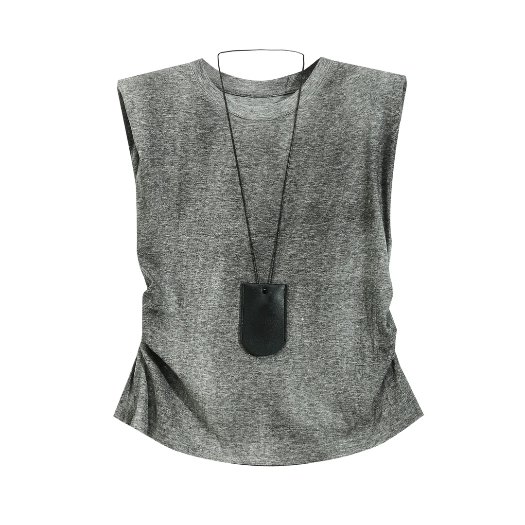 EC原创2025新款设计感圆领无袖T恤女修身显瘦百搭上衣A6331