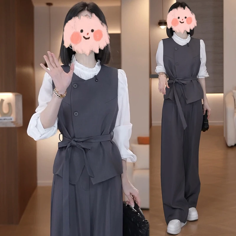 高级感上衣裤子马甲三件套女装早秋新款显瘦气质休闲风时尚套装女