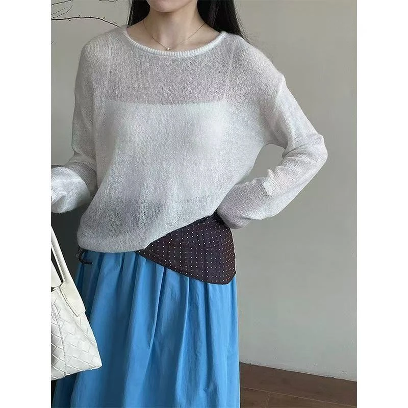 687  Y103软糯宽松针织衫女2025秋新圆领罩衫A82