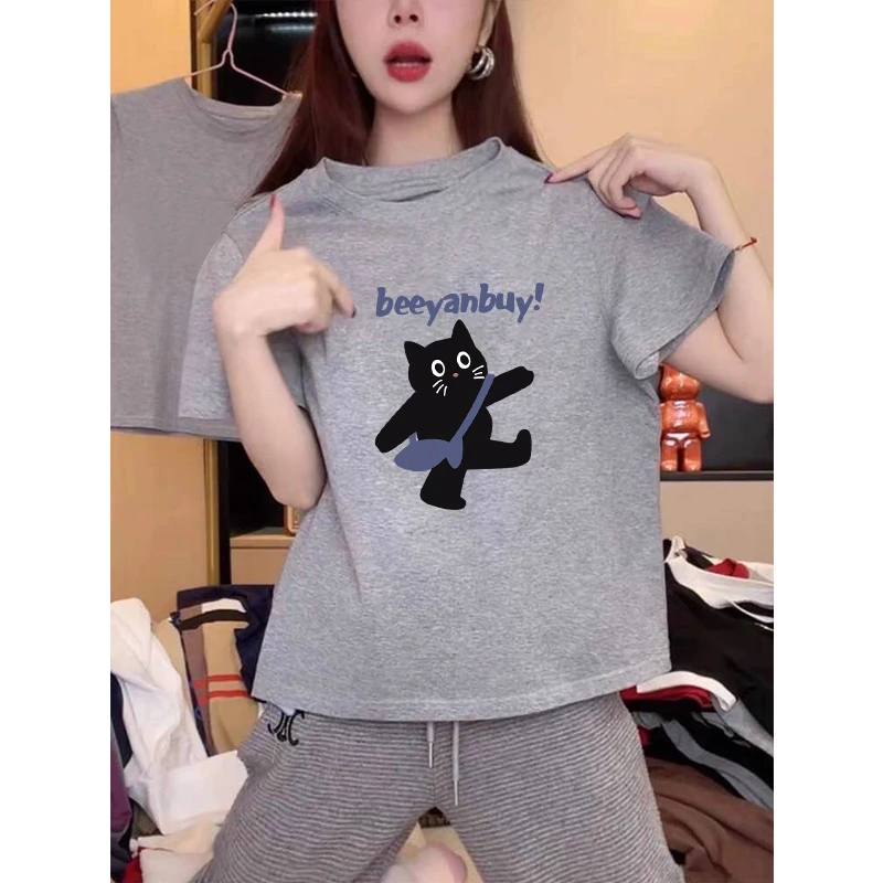 小众设计感正肩短袖t恤女2025新款时尚百搭洋气灰色上衣体恤夏季