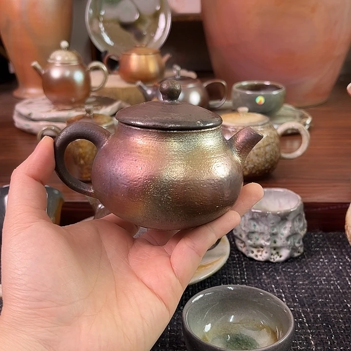 柴烧铁胎七彩泡茶壶170毫升