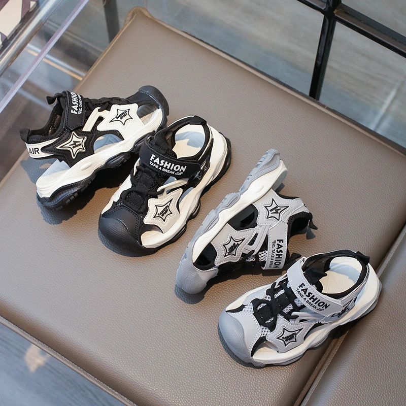 夏季新款儿童透气镂空男童包头凉鞋25473