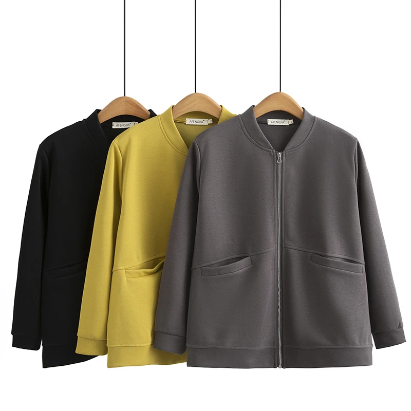 AF068纯色立领拉链休闲外套大码女装韩版棒球服卫衣开衫运动上衣
