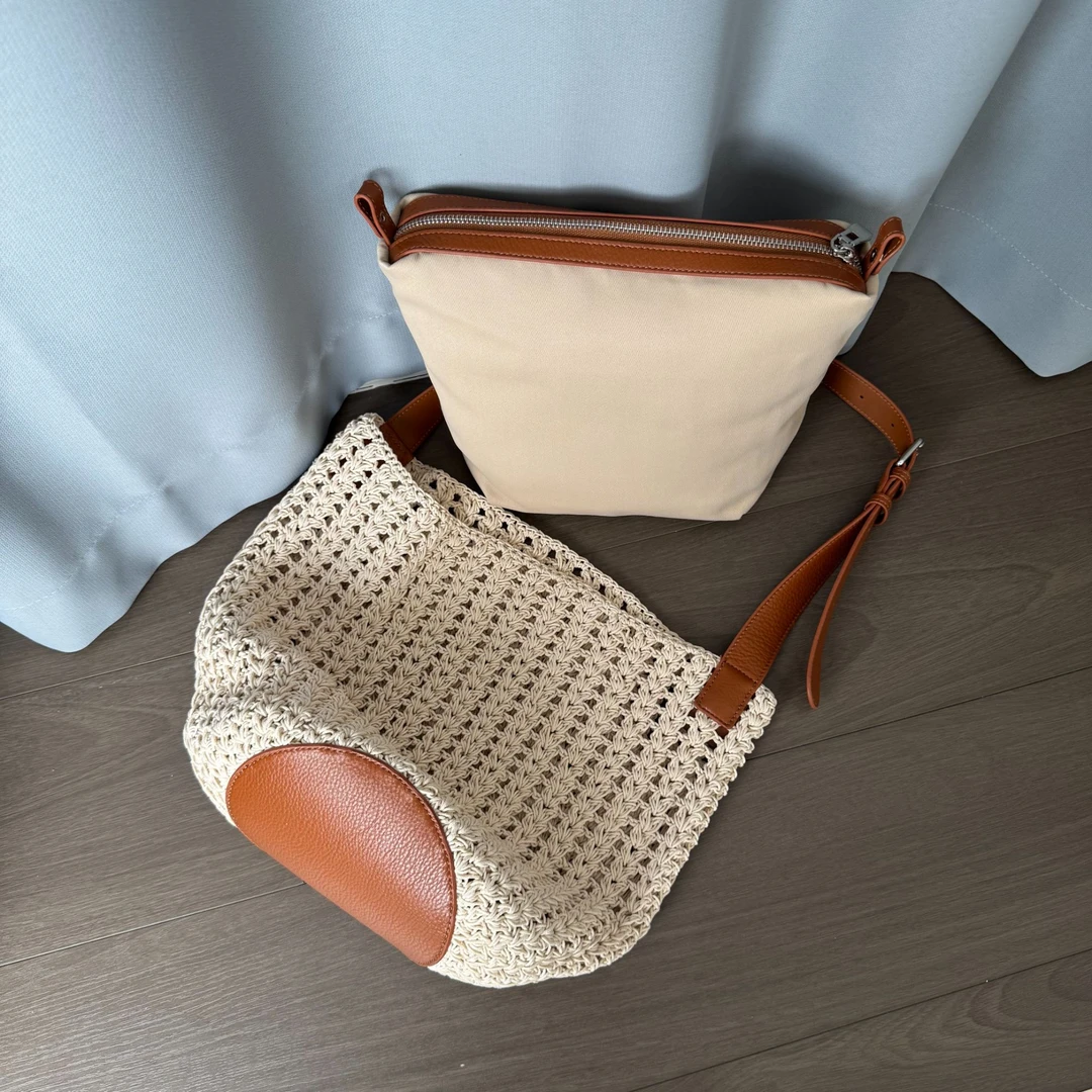 夏季编织单肩包纯色编织包复古零钱包托特包水桶包时尚休闲百搭