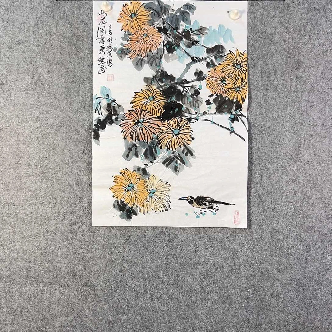 国画390 牡丹之花之叶的颜色与花色