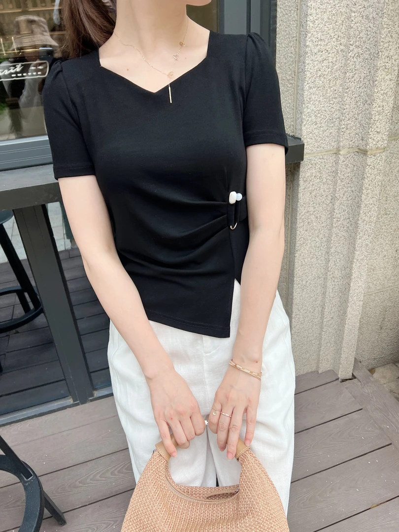 夏季新款 高级感设计精致显瘦正肩短袖上衣 KFR-K108#