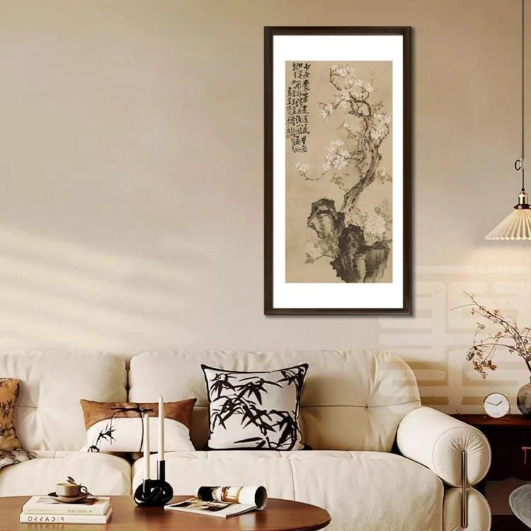 官刻《玉兰图》120*60版画实木框装饰画适合茶室玄关中式风格