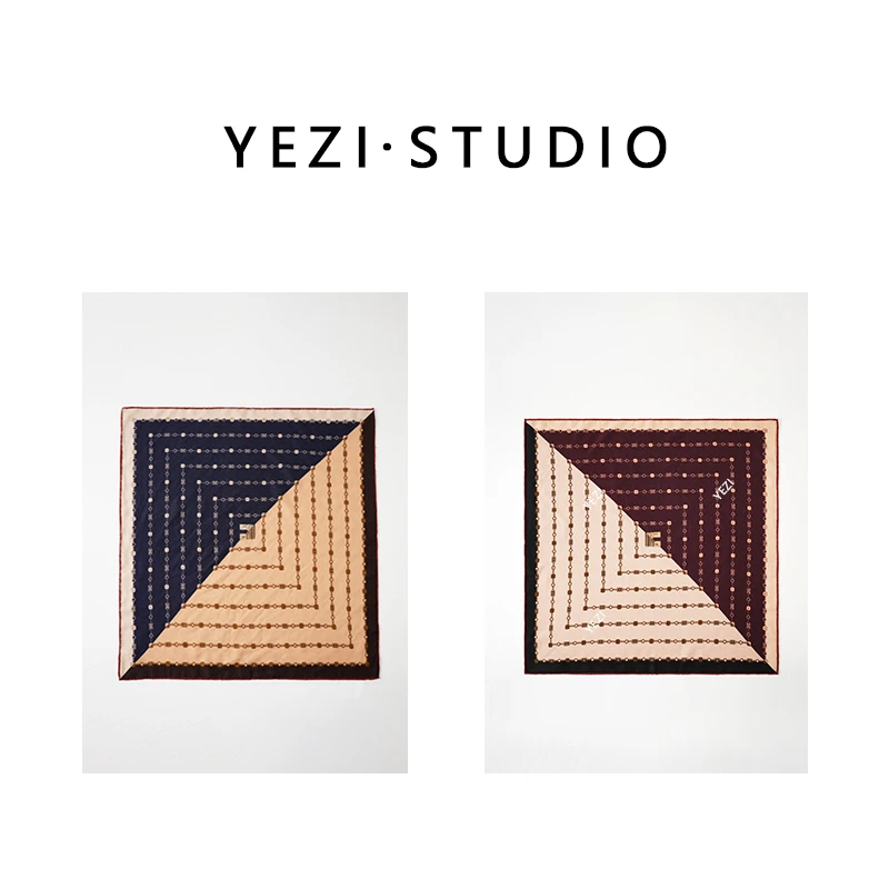 【时髦公式】手工卷边复古花型双色双面桑蚕丝羊毛方丝巾25342003