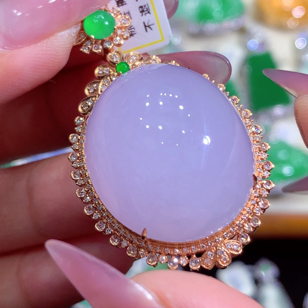 翡翠18K金镶嵌吊坠(不含链)