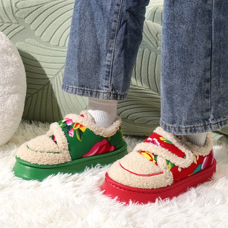 东北大花拖鞋女家居室内新款中国风网红情侣外穿防滑碎花棉鞋