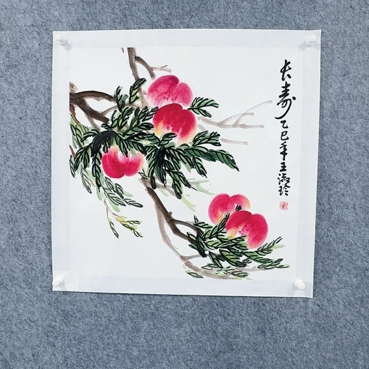 国画长寿 五个寿桃绘画作品4平尺