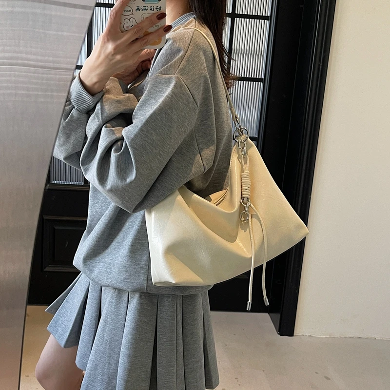 夹层拉链袋托特包车缝线单肩包休闲洋气肩包简约女士腋下斜跨包