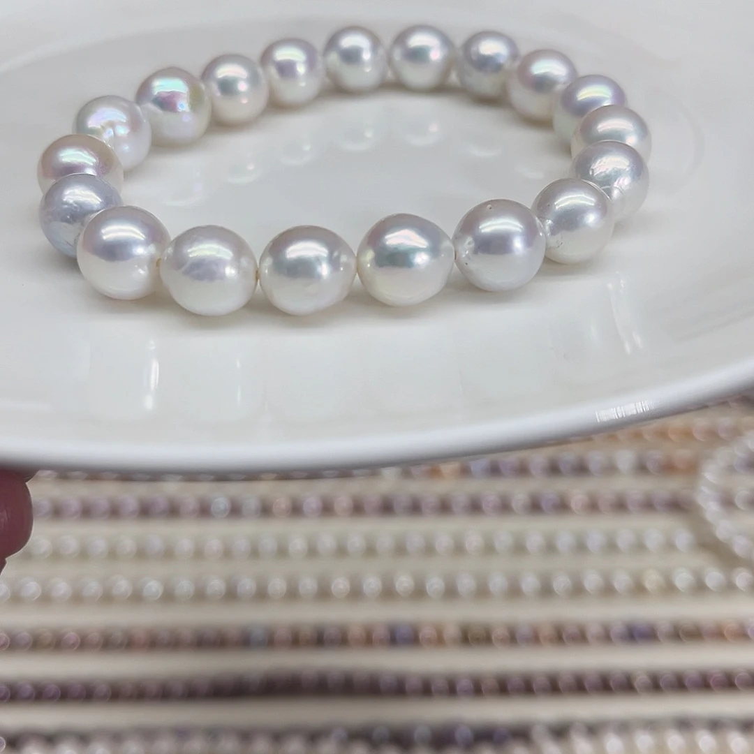 银S925镶嵌淡水珍珠手串9毫米