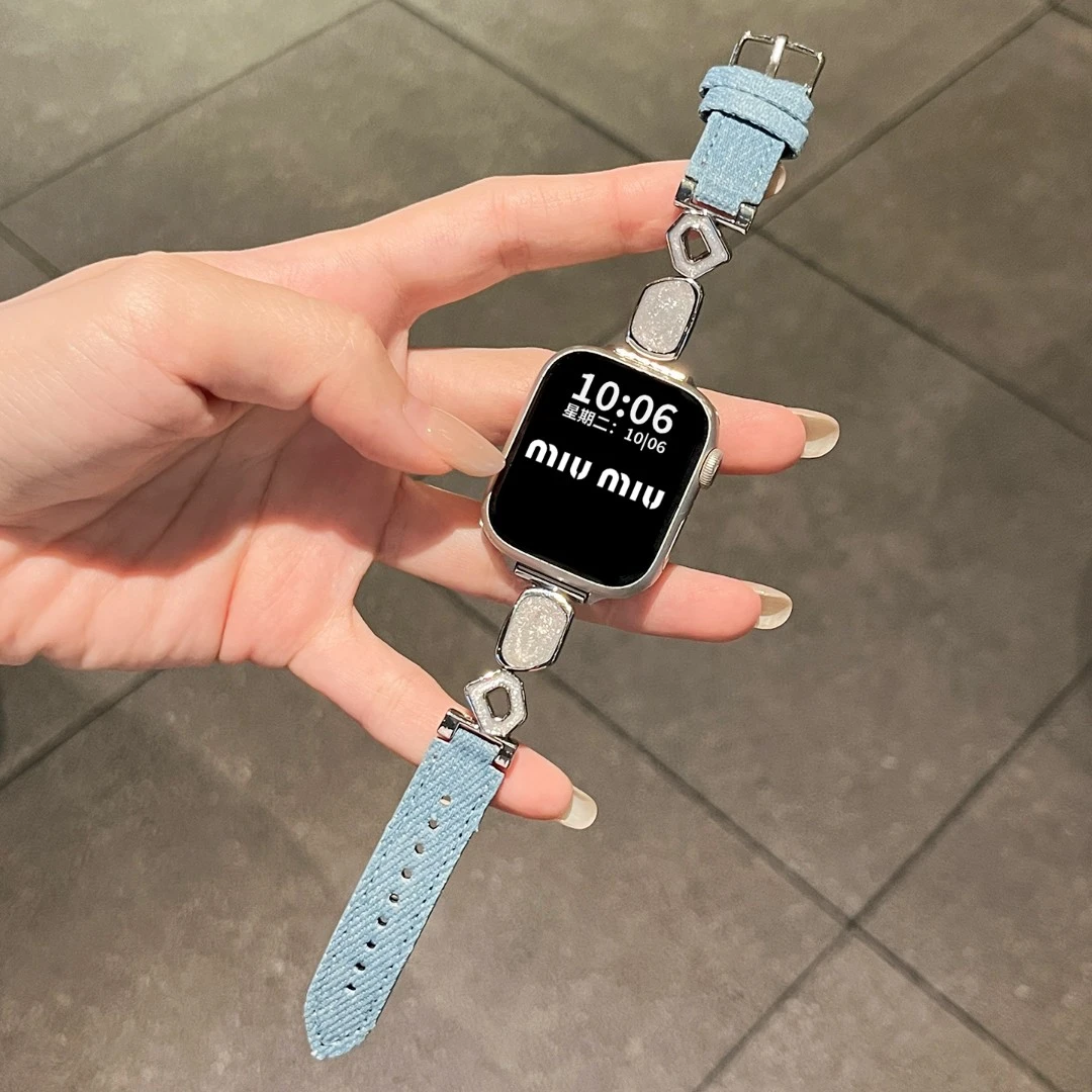 精致鎏金拼牛仔表带适用iwatch S11手表applewatchS10苹果手表se3