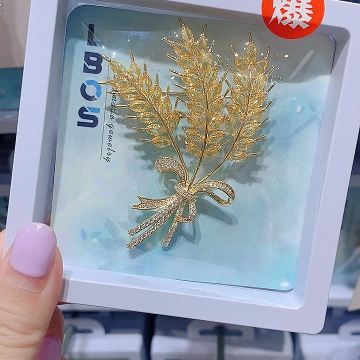 锆石铜合金麦穗胸针