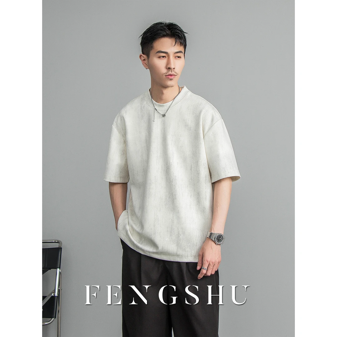 FENGSHU 设计感扎染圆领短袖T恤男款2025夏季新款百搭高级感上衣