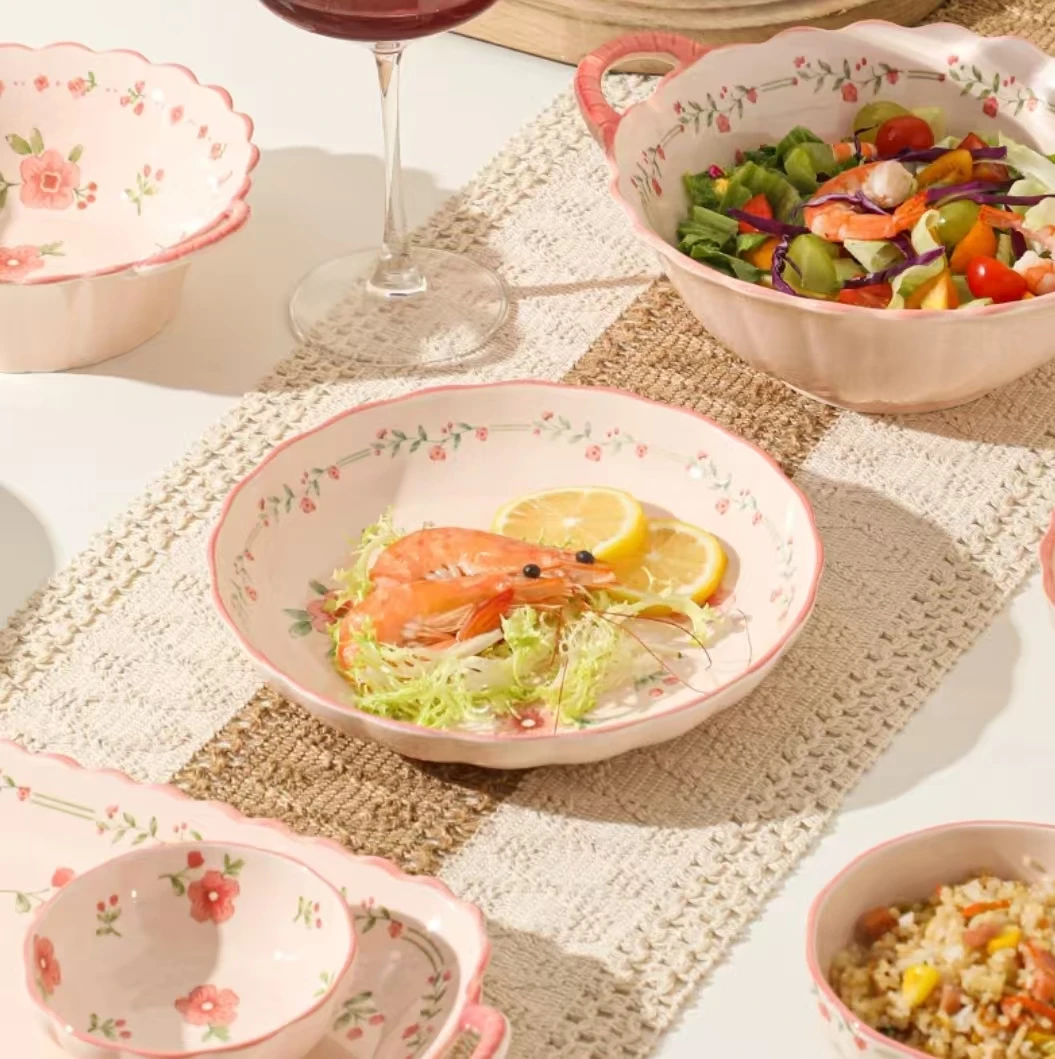 【红釉桃花系列】陶瓷釉下彩餐盘7英寸陶瓷盘子菜盘家有小清新餐具