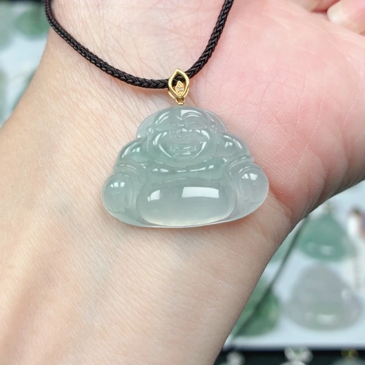 翡翠18K金镶嵌颈饰缅甸天然A货翡翠