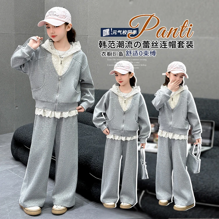 春季新款女童蕾丝花边套装2025年儿童洋气宽松休闲zb5439简约童品