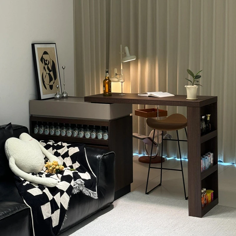 意式极简伸缩吧台一体柜客厅实木餐边柜现代小户型沙发隔断边柜