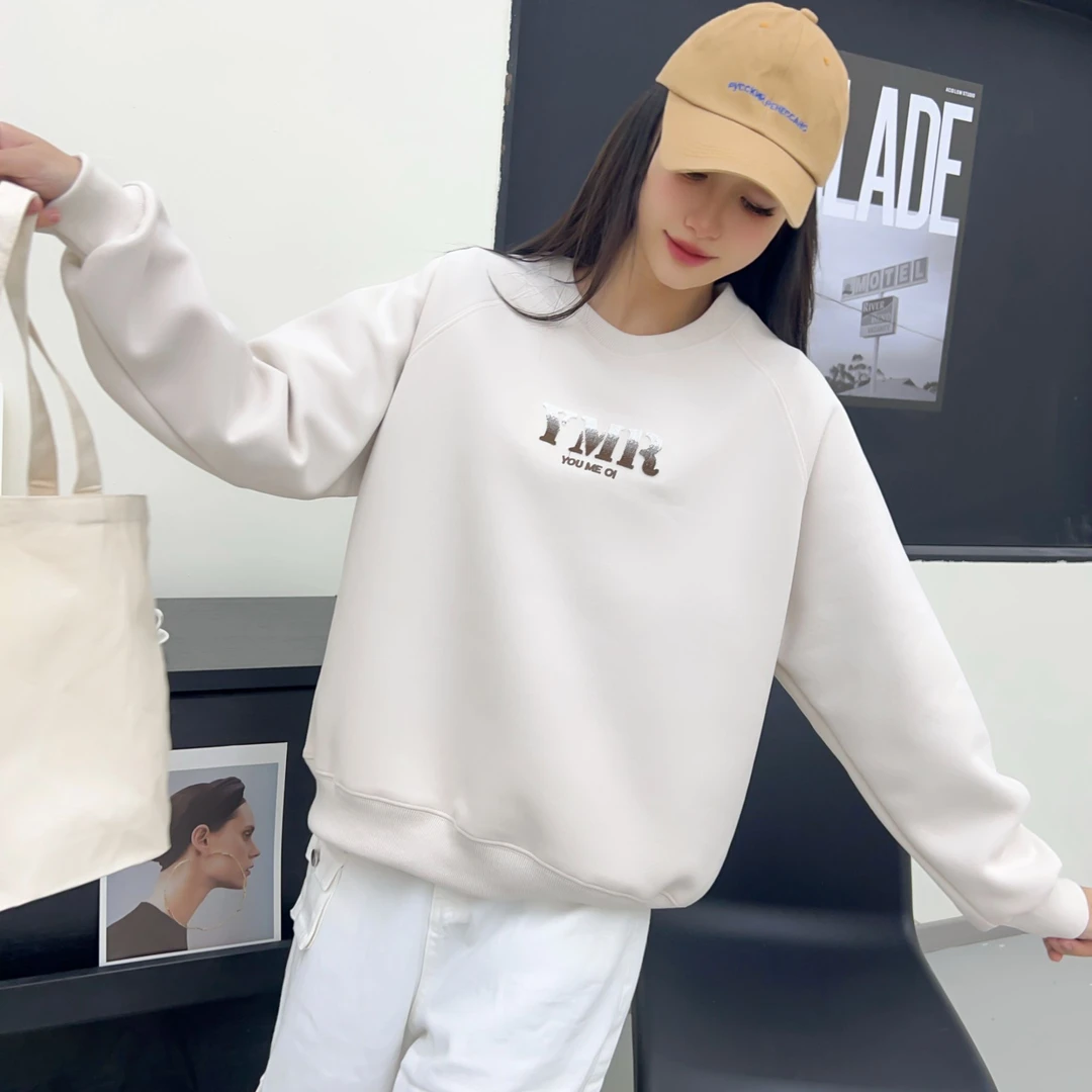 2025新款春款韩版简约休闲百搭宽松YMR牙刷绣圆领卫衣-25020