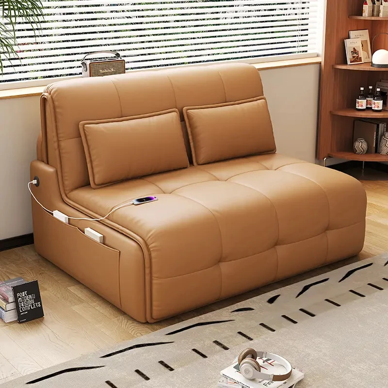 【艺点舒适猫爪皮】智能电动风沙发床折叠两用多功能小户型折叠沙发