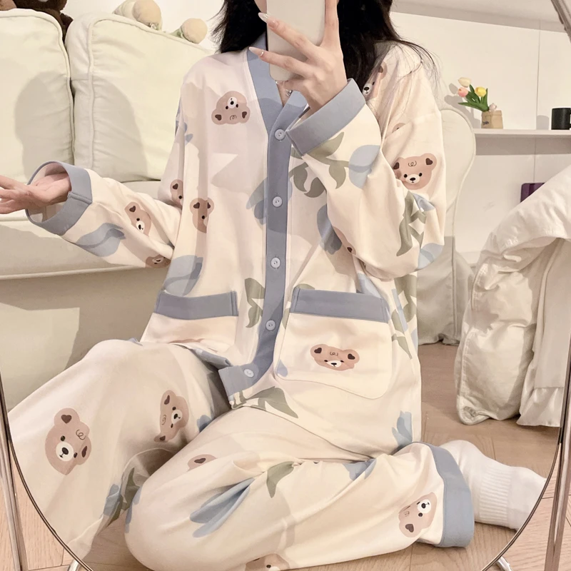 春夏季薄款月子服产后产妇哺乳孕妇睡衣女春秋家居服4-7月份套装
