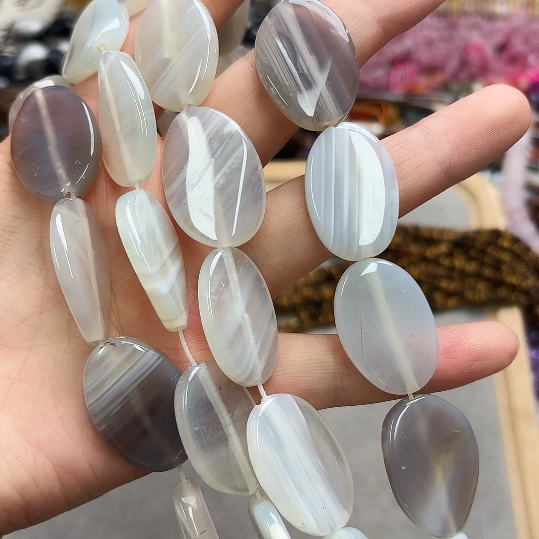 玛瑙/玉髓未镶嵌珠宝半成品18×25白条纹玛蛋型一条