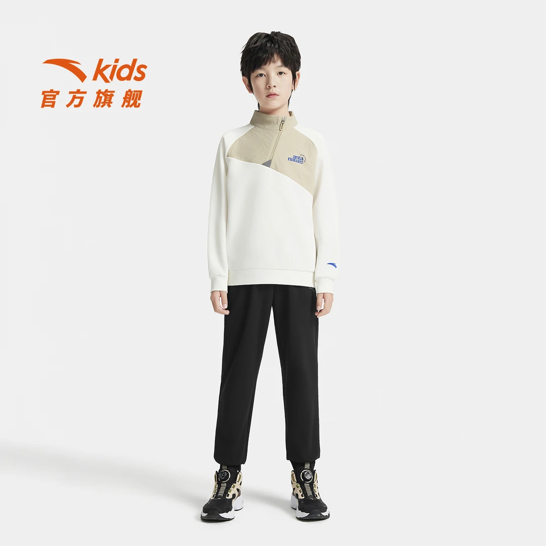 安踏儿童男女童针织套头衫2025新款舒适亲肤青少年高领休闲卫衣潮