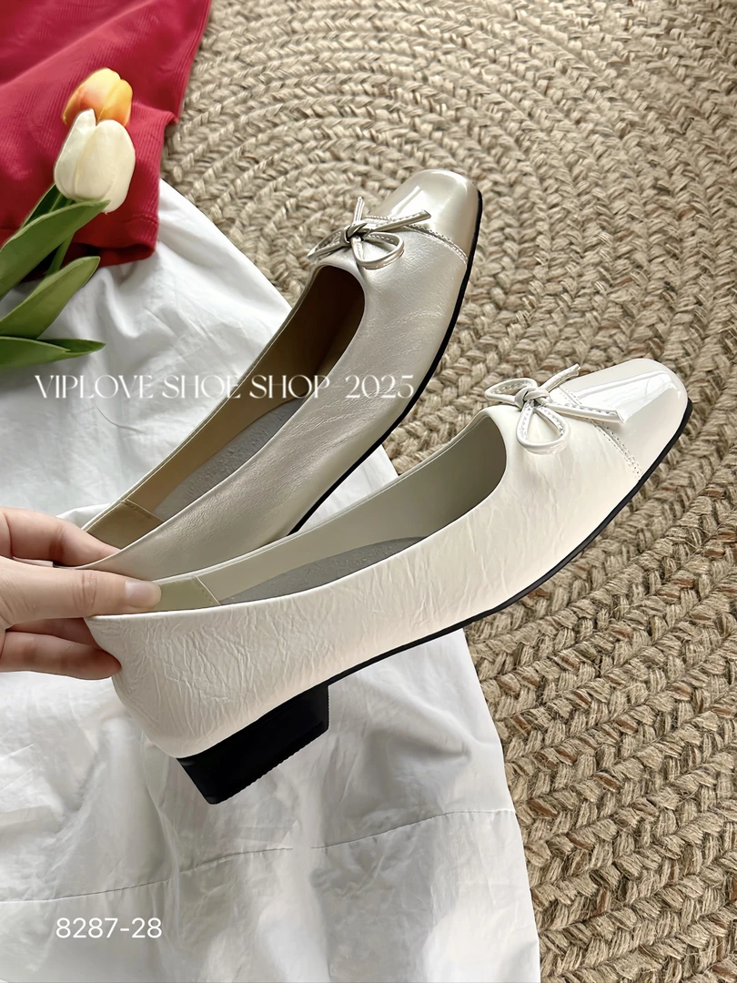 【海南简爱】复古方头蝴蝶结浅口单鞋女平底 8287-28