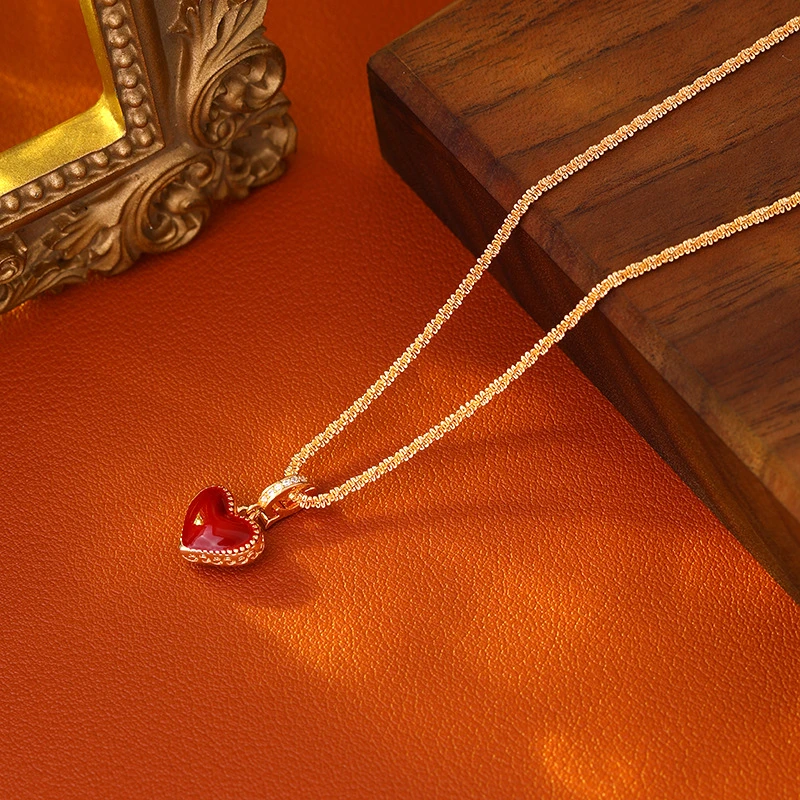 铜合金项链 时尚饰品轻奢气质简约百搭双面爱心坠链项链1792
