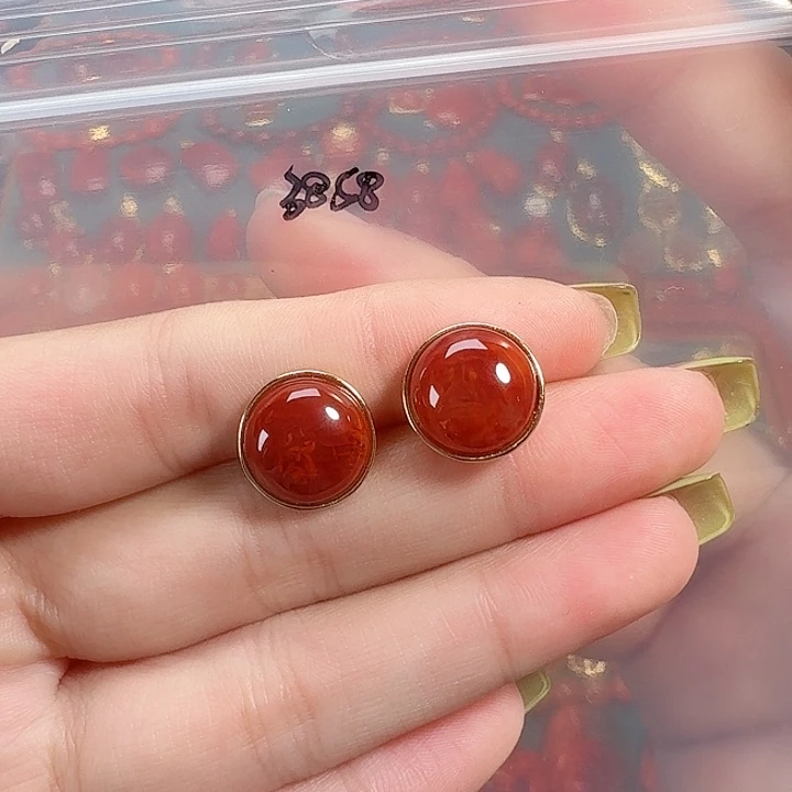 南红玛瑙银S925镶嵌耳饰