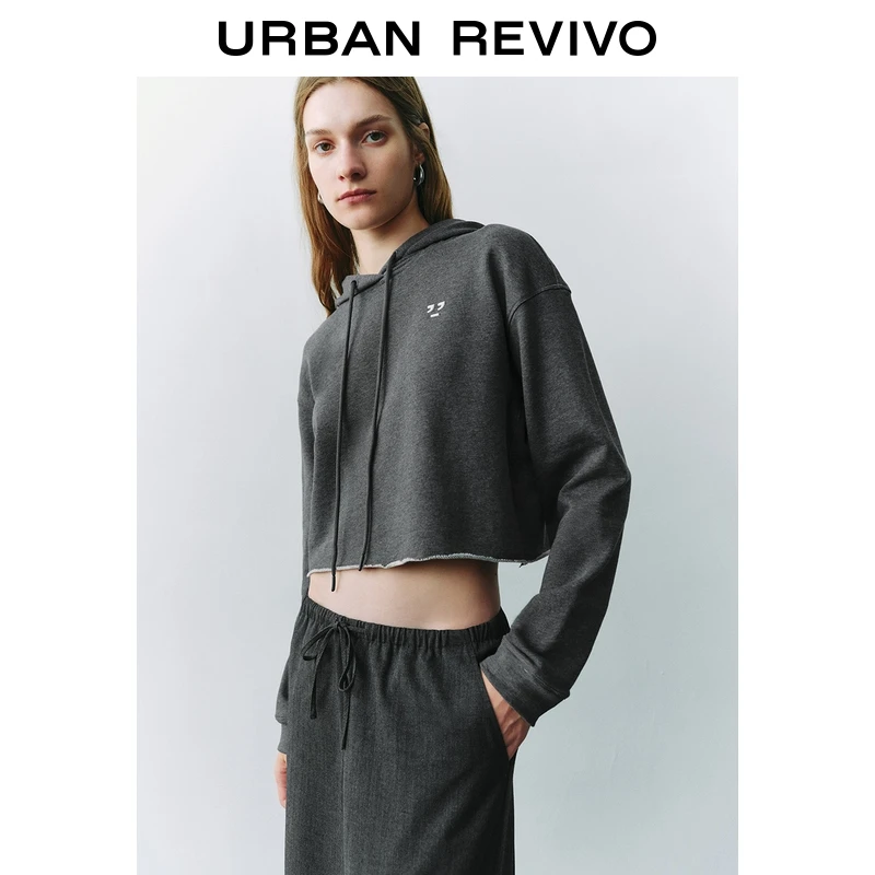 UR2025秋季新款女装休闲抽绳连帽印花棉质长袖T恤UYY450271+