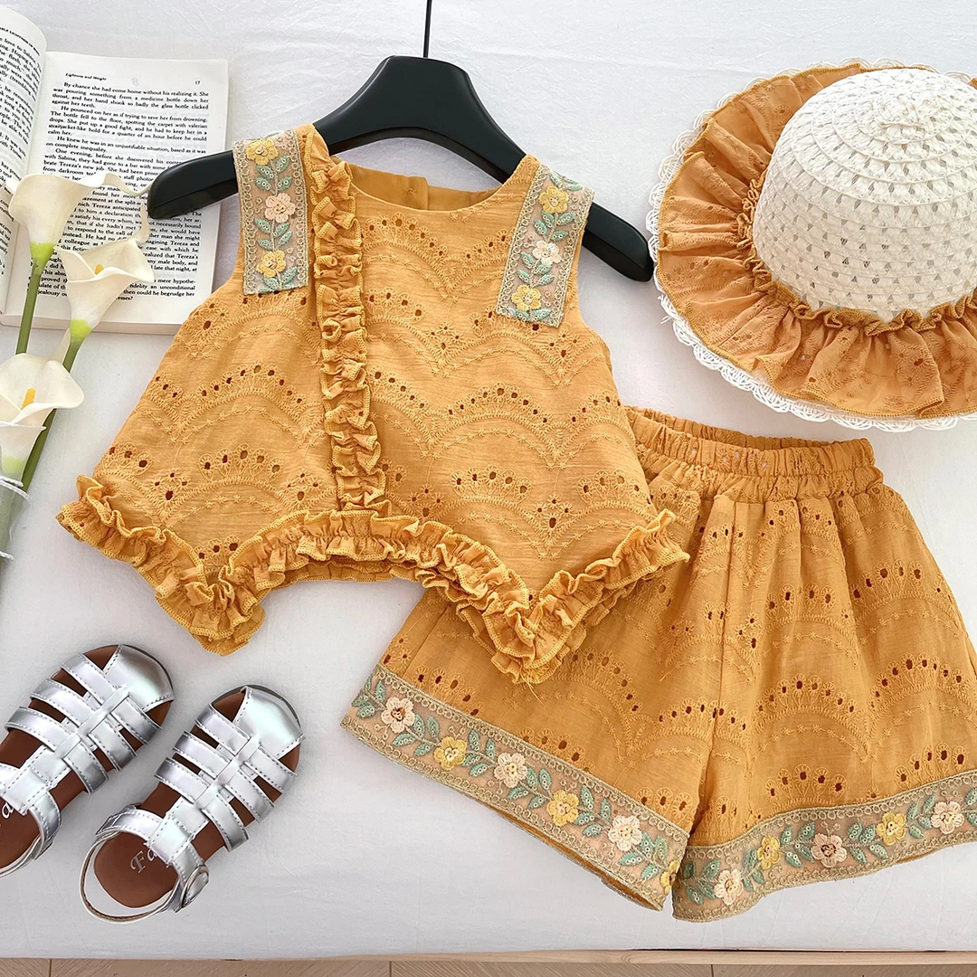 【现货】碎花夏季女宝公主风纯色套装森系薄款民族风休闲女童S17461