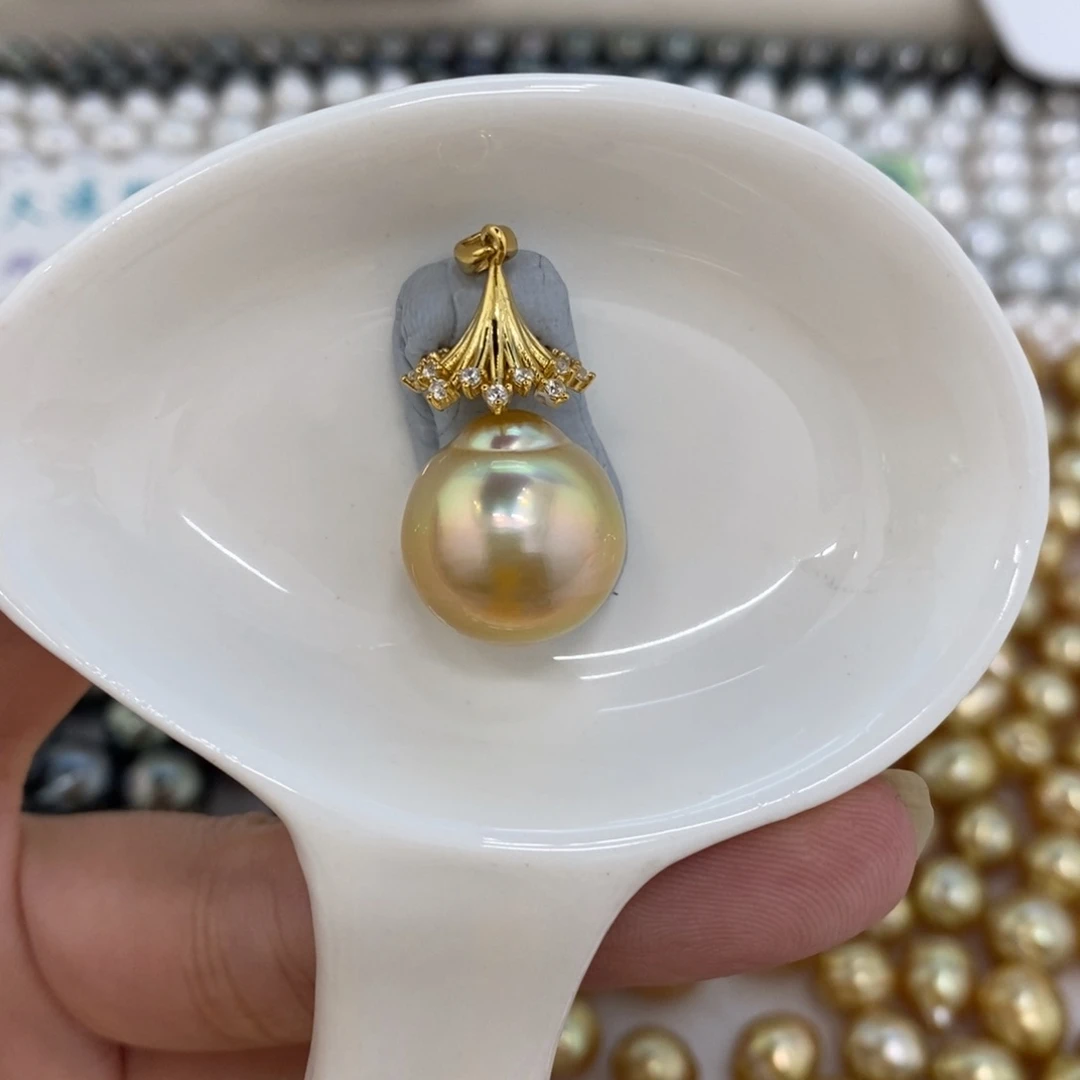 海水珍珠裸珠浓金炫彩单珠15+