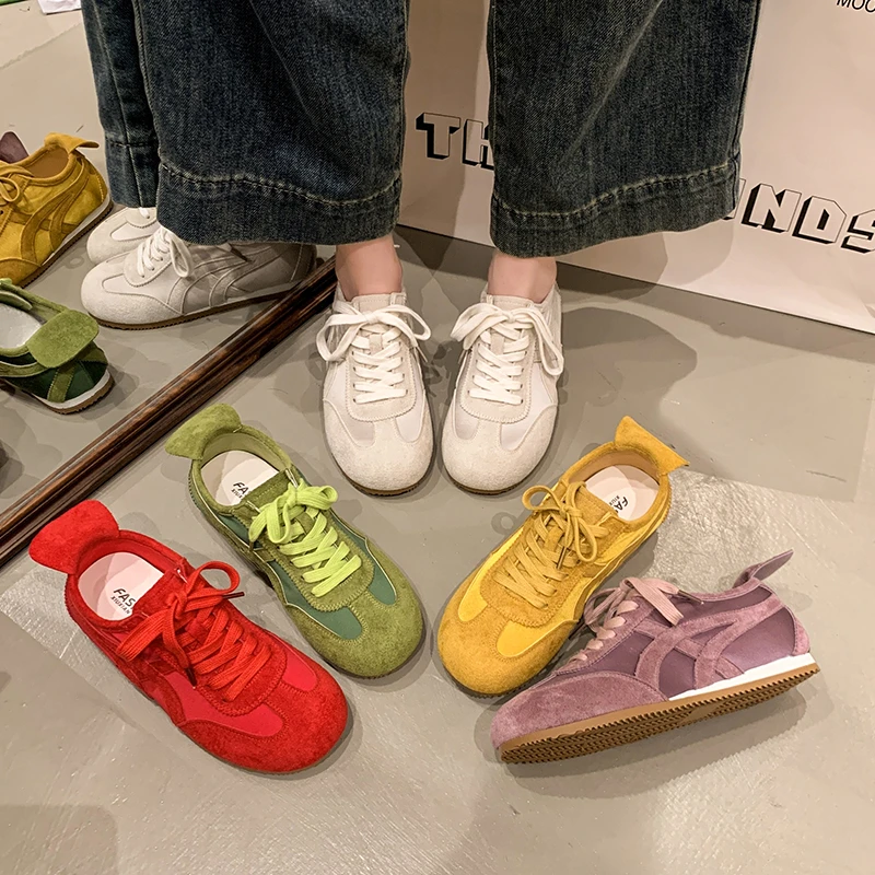 平底德训鞋女2025新款春夏复古薄款小白鞋休闲运动软底超火阿甘鞋