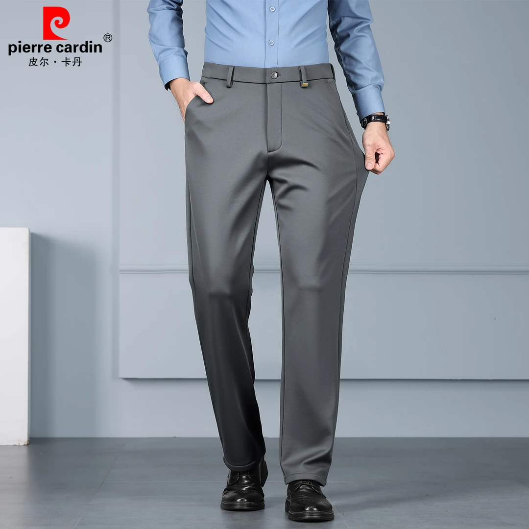 皮尔卡丹高端男士秋冬加绒加厚弹力直筒商务休闲西裤男款轻奢风格