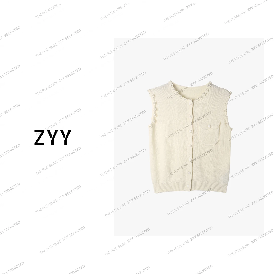 ZYY【浅月】2025/S新品法式小香风钩花领边无袖针织女X25XZZ02132