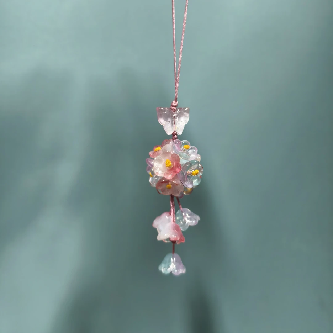 绳款多彩花团手机坠D904