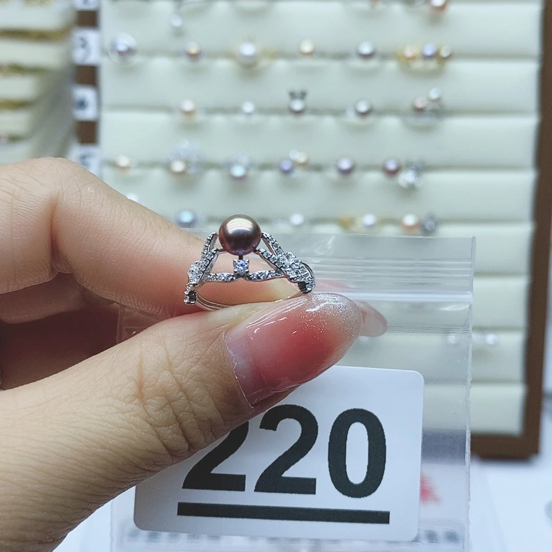 淡水珍珠戒指银S925镶嵌嘉*✎220